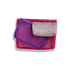 Set met drie tassen met knopen - half transparent paars roze grijs
